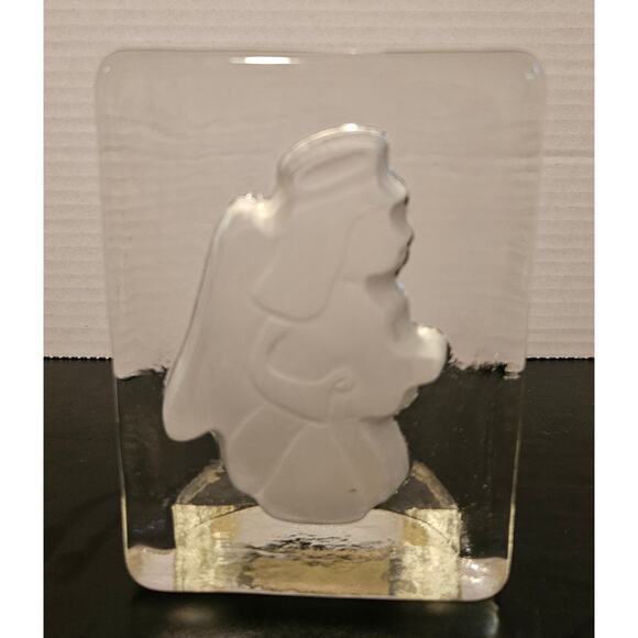 VINTAGE CLEAR GLASS & INTAGLIO FROSTED IMAGE OF ANGEL CANDLE VOTIVE HOLDER - Picture 2 of 9